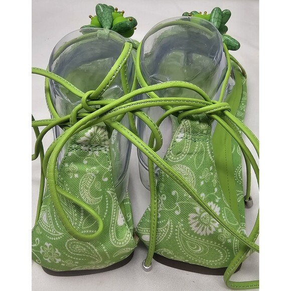 Schutz Sasha Beaded Boho Ankle Wrap Sandal Green Paisley Size 11B NEW - Picture 4 of 9